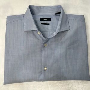 Boss SlimFit Blue Striped Button Down Shirt Long Sleeve Cotton Casual 17 43